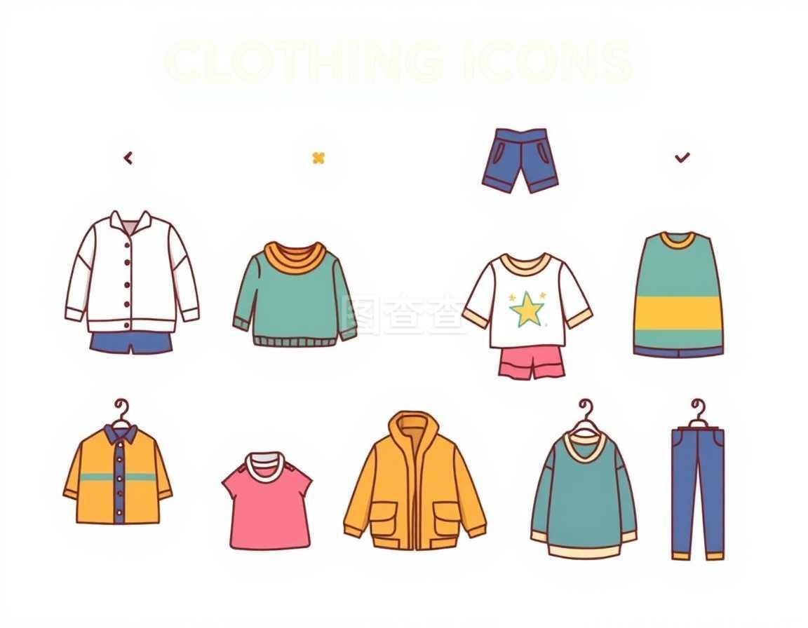 服装图标集,卡通风格